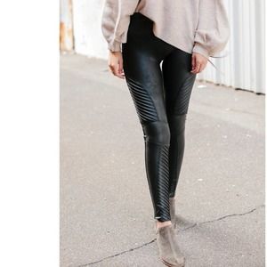 NEW Spanx Black Faux Leather Moto Leggings Medium